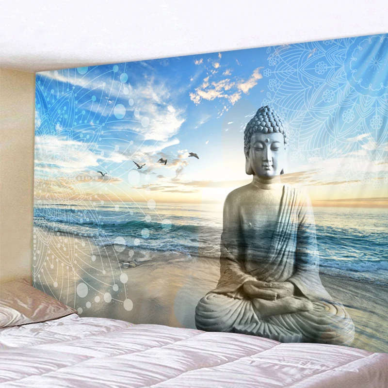 China Buddha Series Backdrop Wall Hanging Tapestry Hanger Art Beach Towel Decor 