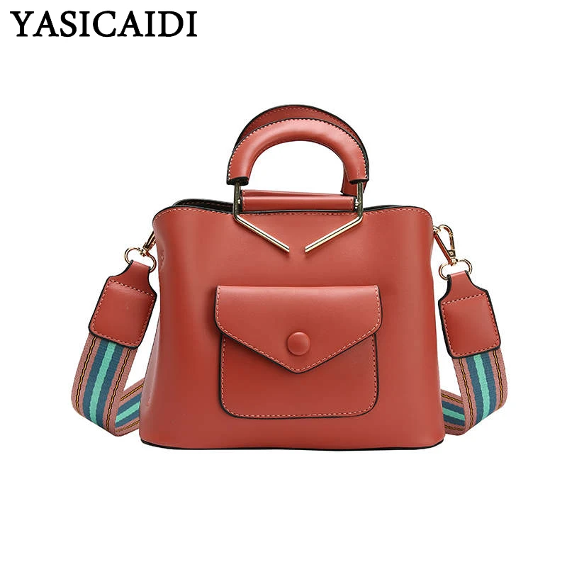 

YASICAIDI 2019 Flap Pocket PU Top-Handle Bags Detachable Nylon Shoulder Strap Rivet Decor Leather Messenger Bag Sac main femme