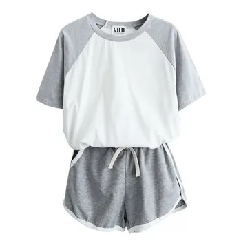 

2 Pcs/Set Summer Women T shirt Short Sleeve Tracksuit Casual Short Sleeve T shirt + Shorts