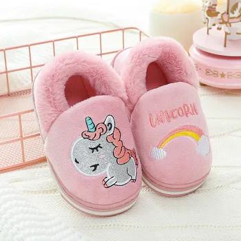 

New Winter Unicorn Children Slippers For Toddler Boys Indoor Shoes Baby Girl Fur Slides Cotton Flip Flop Warm House Kids Slipper