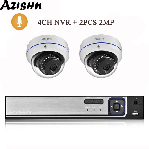 AZISHN 4CH 5MP POE NVR система безопасности H.265 1080P CCTV камера Аудио запись ИК Ночное Видение комплект домашнего наблюдения - Цвет: 4CH NVR and 2PCS 2MP