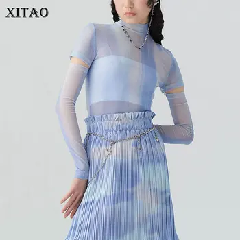 

XITAO Off Shoulder Women T Shirt Fashion New Pullover Small Fresh Casual Style Goddess Fan 2020 Summer Tee Loose Top ZLL5186