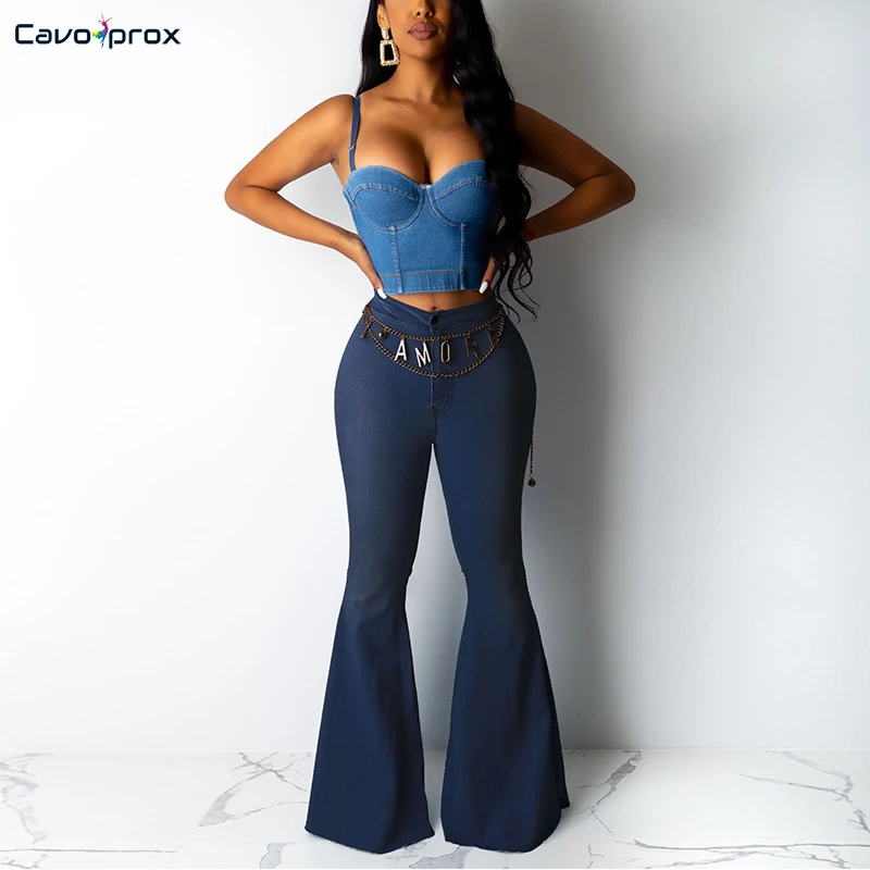 Для женщин; Большие размеры Высокая Талия Bodycon широкие брюки джинсовый комбинезон Синий облегающие скини элегантный уличная модные тренды
