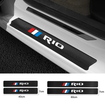 

4PCS Leather Carbon Fiber vinyl Car Door Sill Protector Car Sticker For KIA RIO 2 3 4 5 X Line Xline 2010-2020 Car Accessories