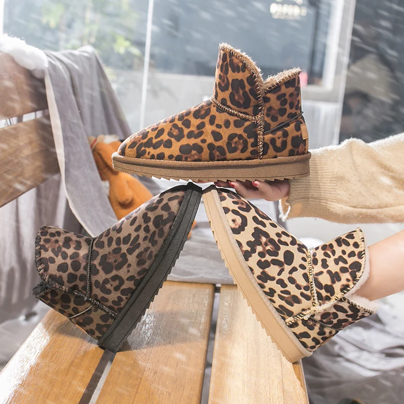 Lucyever Winter Women Thicken Warm Plush Snow Boots Mix Color Platform Cotton Shoes Woman Slip on Flat with Ankle Boots Female