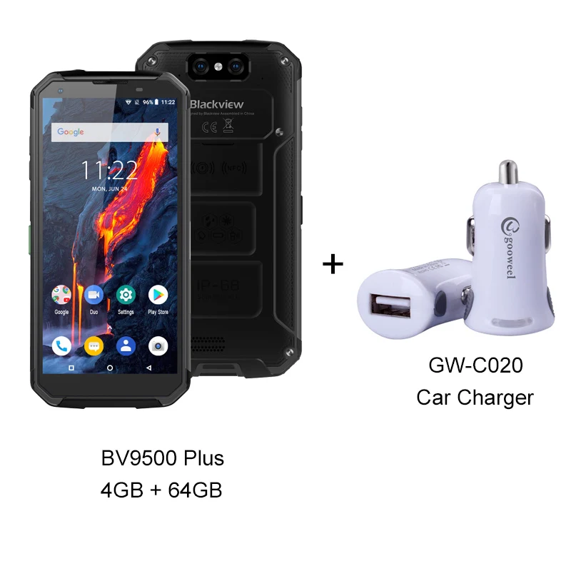 Add Car Charger BLACKVIEW BV9500 Plus Helio P70 Восьмиядерный IP68 Водонепроницаемый 5," 18:9 FHD Смартфон Android 9,0 4 Гб+ 64 ГБ 10000 мАч NFC мобильный телефон - Цвет: Add Car Charger
