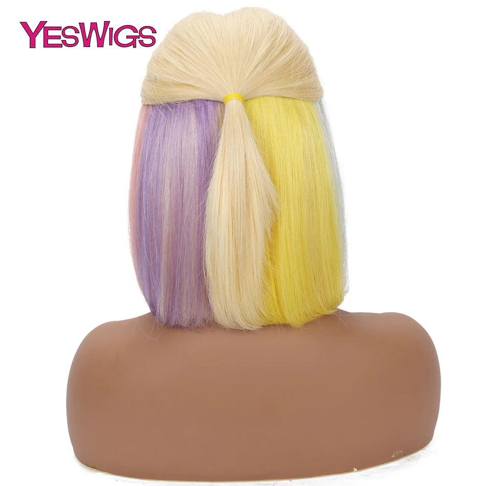 

Yeswigs Short Bob Wig Bob Lace Front Wig Rainbow Blonde Bob Wig perruque cheveux humain Remy Indian Wigs For Black Women