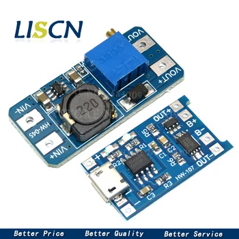 

Micro USB 5V 1A 18650 TP4056 Lithium Battery Charger Module Charging Board With Protection + MT3608 2A DC-DC Step Up Converter