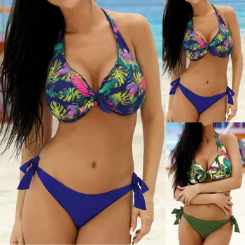 

2019 Top Sales Underwear Set Women Plus Size Bathing Suit Top Large Cup With High Waisted Bottom Biquini Padded Traje de baño