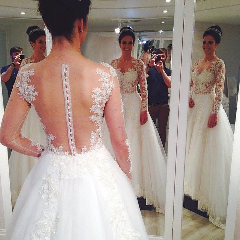 Jieruize Vestidos De Novia De Manga Larga Con Apliques De Encaje Vintage Botones Espalda Fina Vestidos De Novia Vestido De Novia Aliexpress