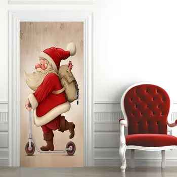 

2pcs/set 77x200cm 3D Christmas Door Stickers for Living Room Bedroom PVC Self Adhesive Wallpaper Home Decor Waterproof Mural Dec
