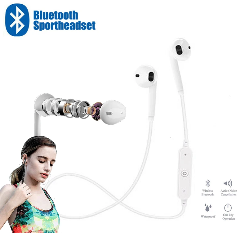 

S6 Sport Bluetooth Earphones Headset Handsfree Bluetooth Earphone Music Earbuds with Mic For All Phone android iphone Huawei