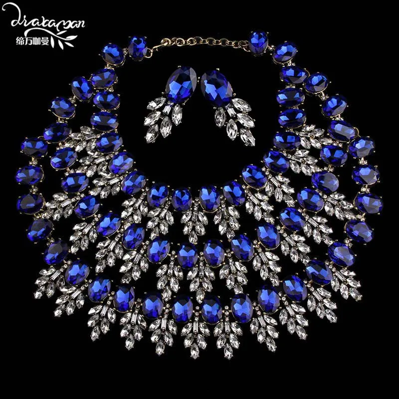 Dvacaman, бренд, ручная работа, преувеличенный кристалл, колье, ожерелье, многослойное, кисточка, массивное ожерелье, вечерние, свадебные ювелирные изделия R5 - Окраска металла: Blue2