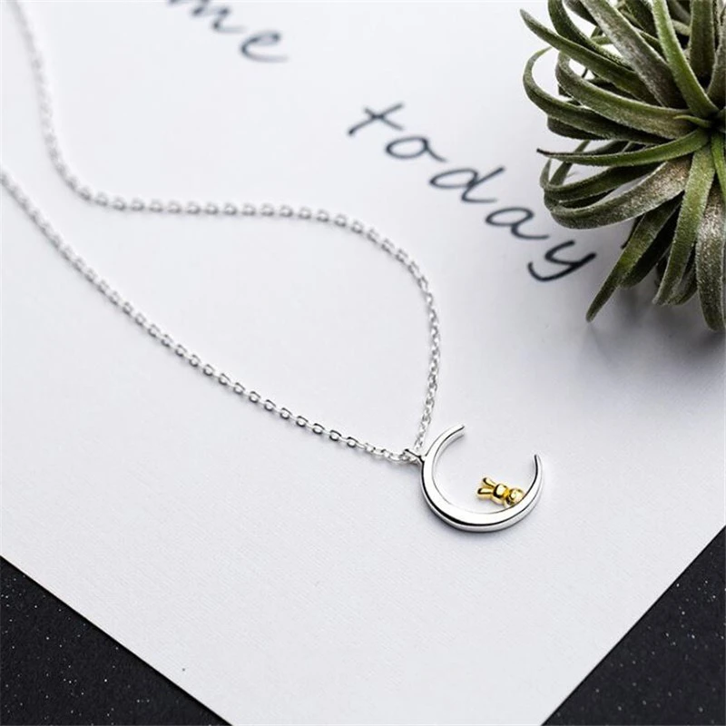 

New 2020 Creative Moon Rabbit Pendant Necklace Cute Women Animal Collarbone Chain Accessories Fashion Jewelry Girl Gifts