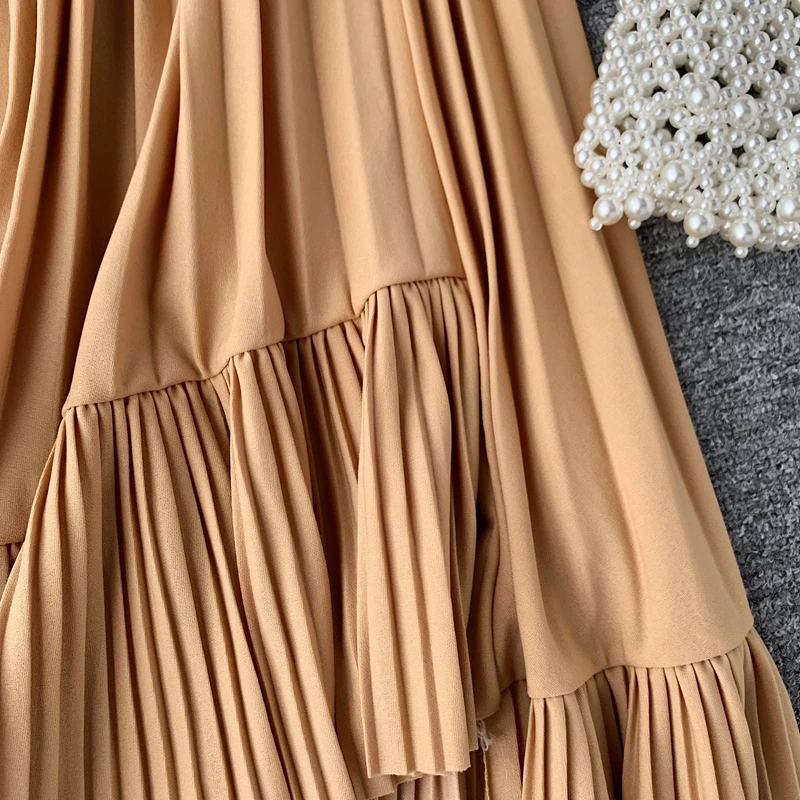 Fashion Elegant Ruffle High Waist Pleated Skirt Women Autumn Winter Irregular Harajuku Skirt Ladies Long Skirt