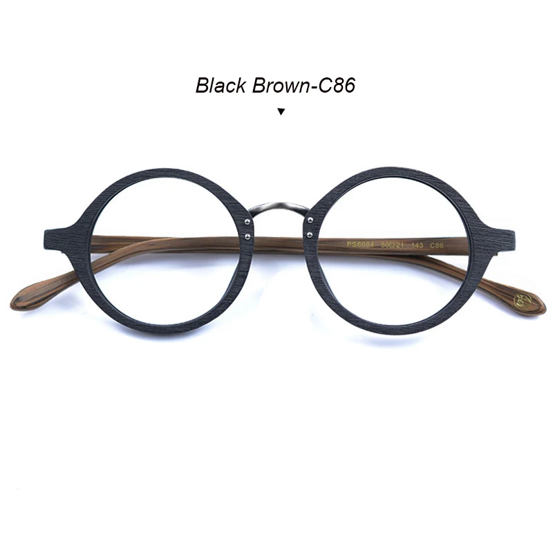 HDCRAFTER оптические очки оправа мужские круглые деревянные прозрачные линзы, очки по рецепту рецепт мужские очки для чтения, очки - Цвет оправы: Black Brown-C86