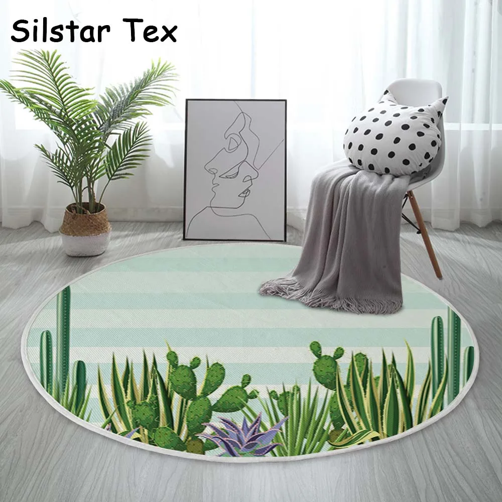 Silstar Tex зеленый круглый ковер С КАКТУСОМ напольные коврики для спальни с принтом