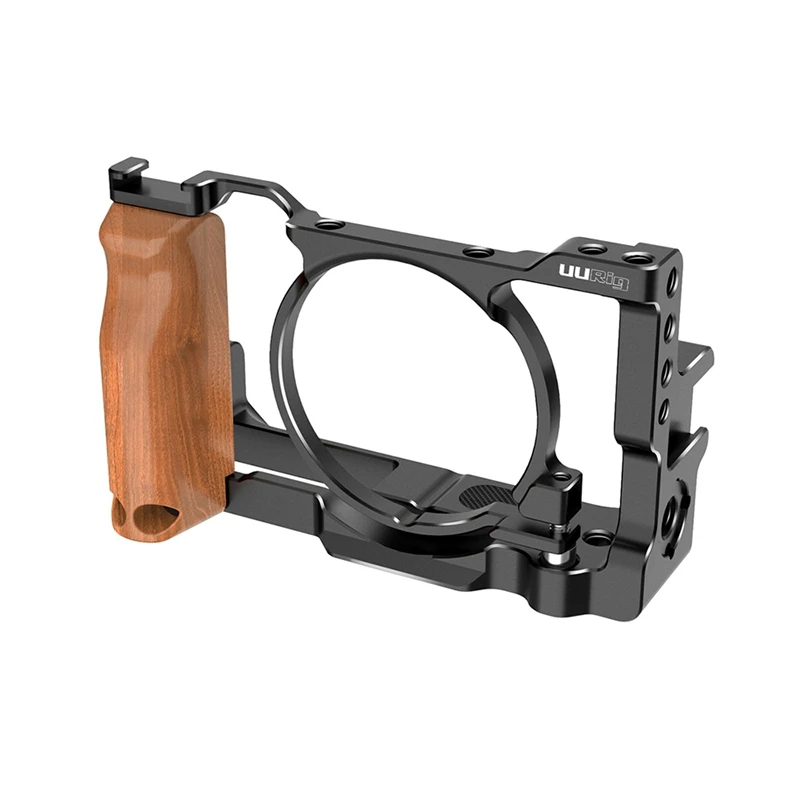 

UURig Metal Camera Vlog Cage for Sony RX100 VI/VII Dual Cold Shoe Quite Release Plate with Wooden Handgrip