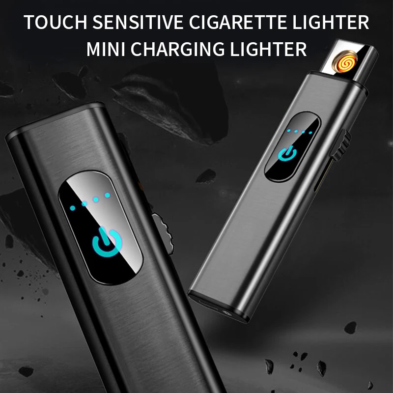 Mechero eléctrico ultradelgado, Mini, portátil, sin llama, a prueba de viento, con carga USB, de tungsteno, calentador, tira larga, encendedor de cigarrillos de Metal|Accesorios de cigarrillos| - AliExpress