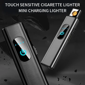 

Ultra-thin Mini Portable Flameless Windproof Electric Lighter USB Charging Tungsten Heating Long Strip Metal Cigarette Lighter