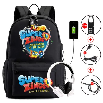 

Superzings Backpack School Bag Fashion New Birthday Movie Sticker Game Action Figure Gift for Kids Boys Student Business