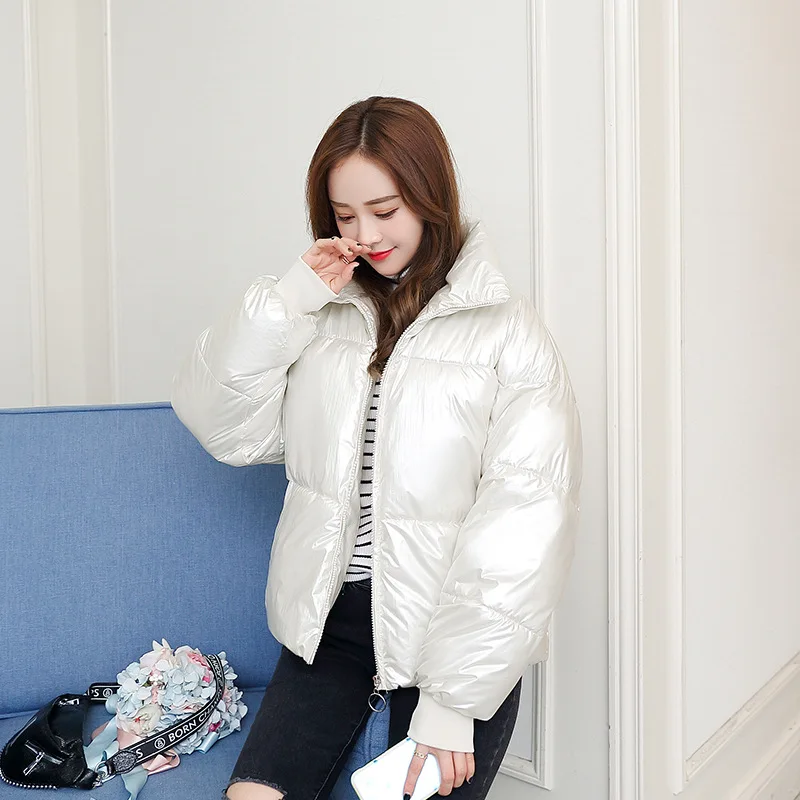 

2019 Winter New Style Korean-style Cotton-padded Clothes Women's Large Size Short down Jacket Cotton-padded Clothes Bright Surfa