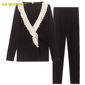 

Solid Pajamas Fot Woman Homesuit Long Sleeve Long Pants Sleepwear Fashion Style Casual Style Pajama Set Ladies Loungewear Woman