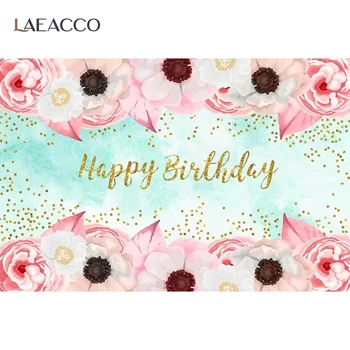 

Laeacco Birthday Backdrops Flowers Blossom Gold Dots Photography Backgrounds Baby Shower Photophone Newborn Photocall Photozone