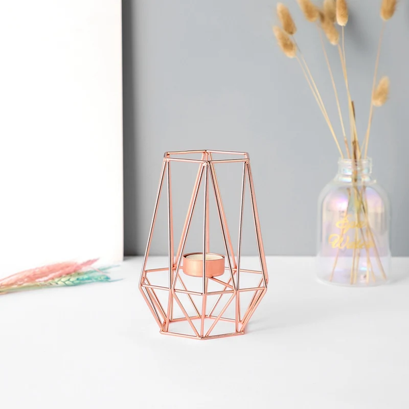 Rose Gold L Скандинавский светильник подсвечник золотой кованый подсвечник розовое золото Европейский романтический подсвечник украшение стола - Цвет: Rose Gold L