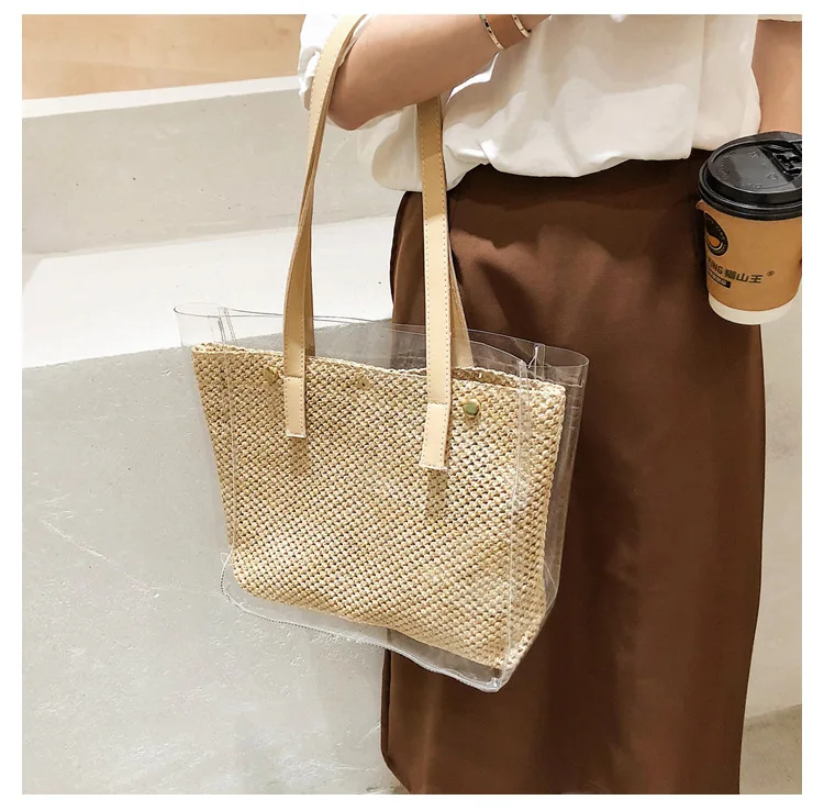 

Female 2019 new Korean fashion shoulder beach bag large capacity handbag straw bag