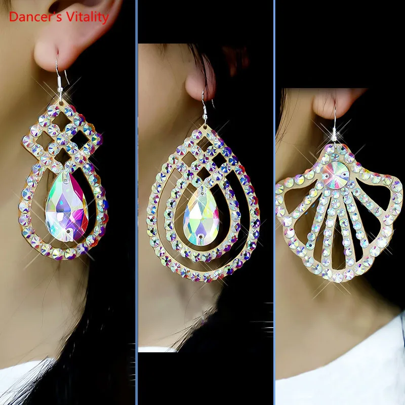 

Belly Dance Jewelry Diamond+Cowhide EarringsFemale High-end Profession Competition Performance Accessories