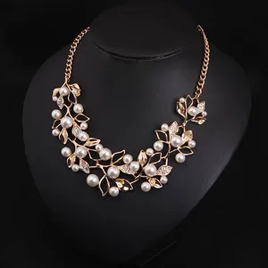 Simulated Pearl Necklaces & Pendants Leaves Statement Necklace Women Collares Ethnic Jewelry For Women Gifts