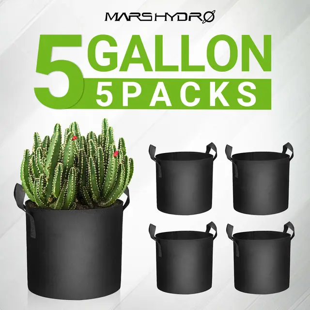 Újonnan Érkező! Mars Hydro 5 Packs Grown Táskák Fekete 5Gallon/11Gallon Szövet Edény A Kerthez
