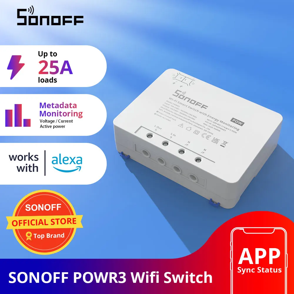 Смарт-переключатель SONOFF POWR3 с поддержкой Wi-Fi 25 А 5500 Вт | Электроника
