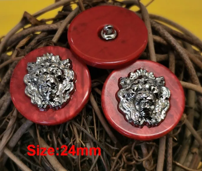 NO3 Size 24mm red Новинка 10 шт модная Высококачественная голова льва из серебра металлический сплав одежда куртка пальто Пуговицы рубашка пальто кнопка Sz 24 мм - Цвет: NO3 Size 24mm red
