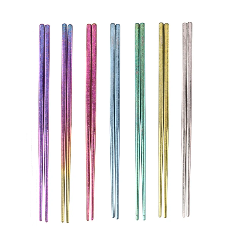 

Reusable Chopsticks titanium Tableware Colorful Length 23cm Dishware Silver Iron Antiskid Household Metal Chinese Gift Ta8210