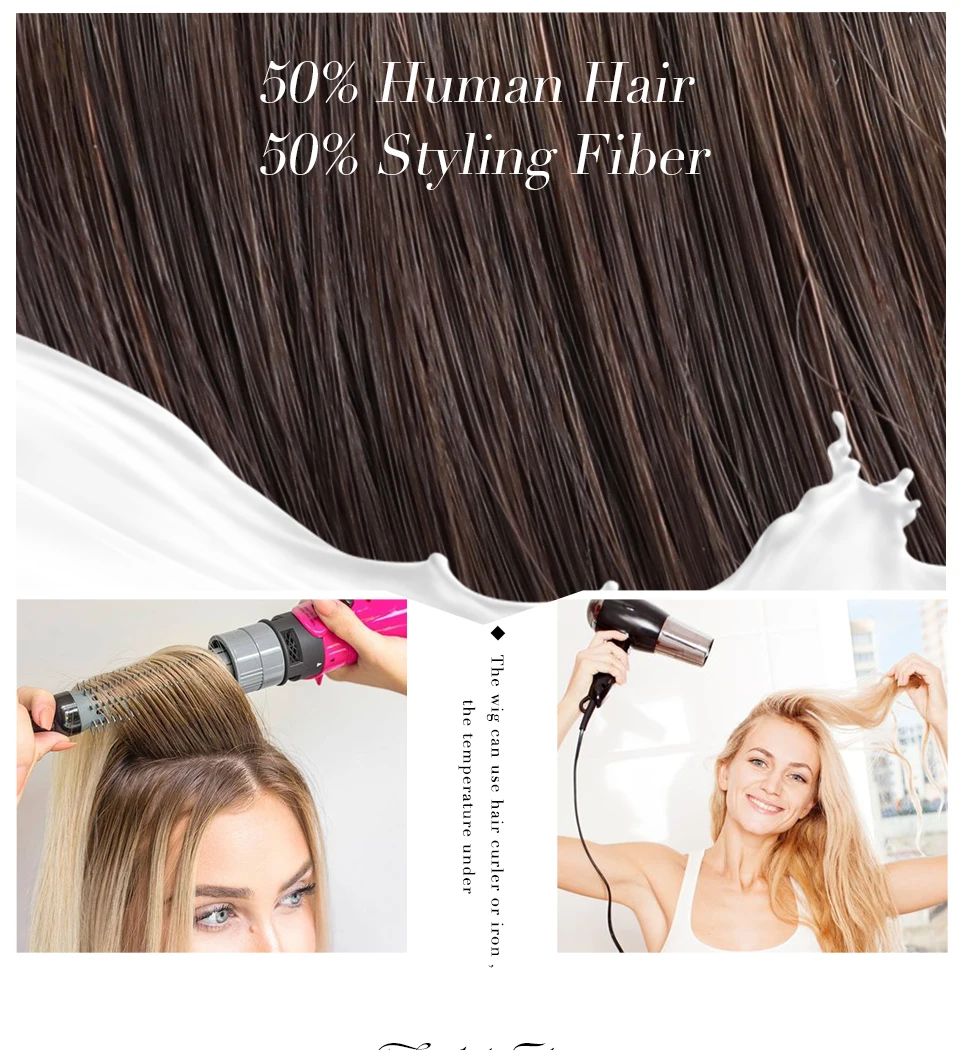 Haircube половина парики с челкой Лолита Длинные волны человеческих волос смесь синтетический парик Пастель коричневый блондин