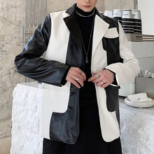 Модная уличная одежда в стиле хип-хоп, панк, меховая кожаная верхняя одежда для мужчин, черный, белый цвет, свободная повседневная кожаная куртка, костюм, пальто для мужчин в винтажном стиле