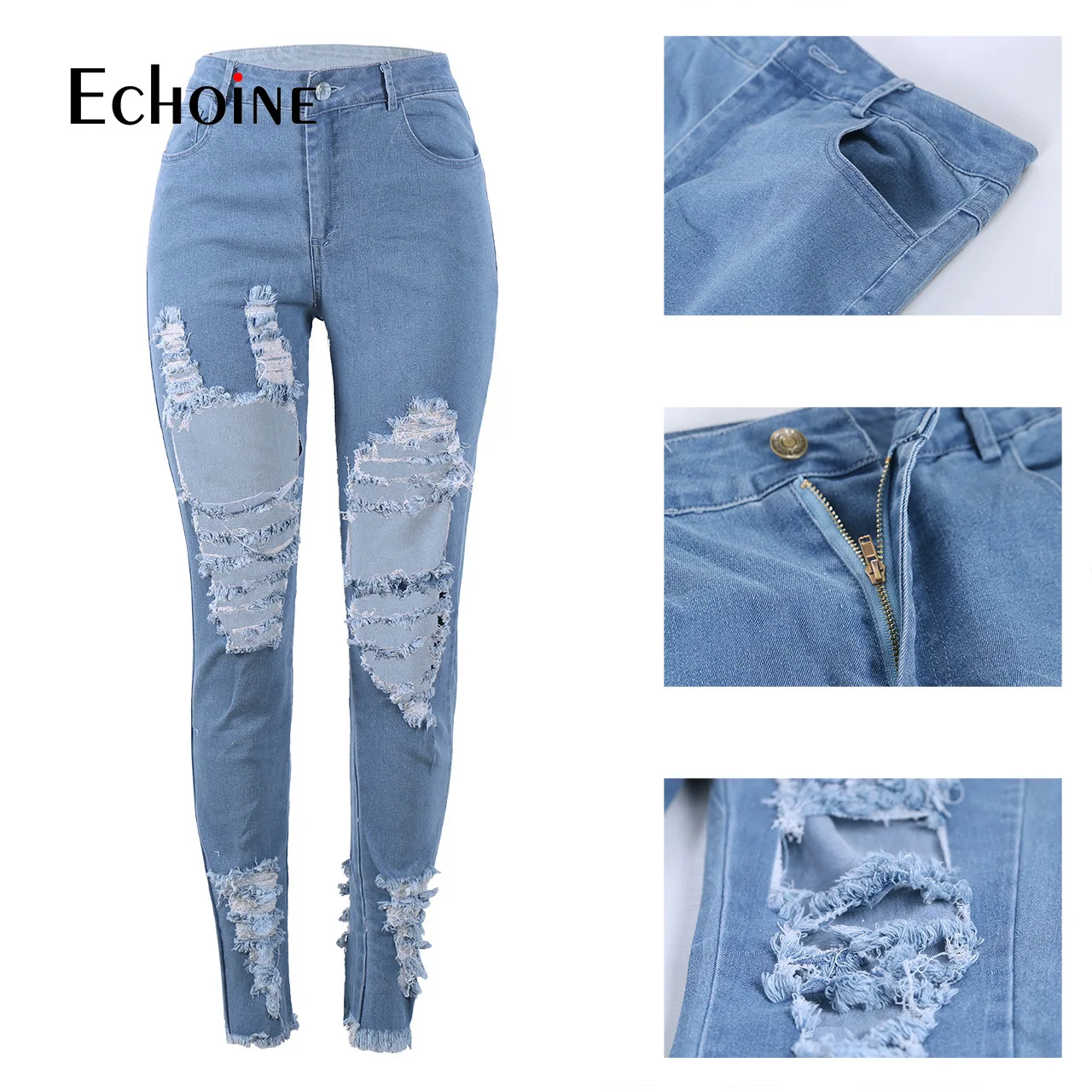 Echoine Denim Ripped Jeans Woman Jeans Mujer Womens Jeans Stretch Femme Jeans Pants Womens Trousers Vaqueros Mujer Plus Size