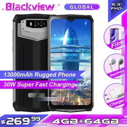 Blackview BV9100 6,3 ''FHD + 13000mAh IP68 прочный смартфон 4 Гб 64 Гб Helio P35 Восьмиядерный Android9.0 мобильный телефон 30 Вт Быстрая зарядка