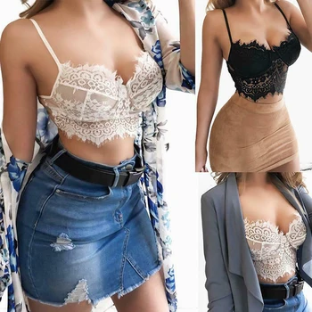 

2020 Hot Lingerie Women Sexy Lace Bralette Women Plus Size Vest Crop Wireless Bras Lingerie Sexy V-Neck Underwear Bras S-XL