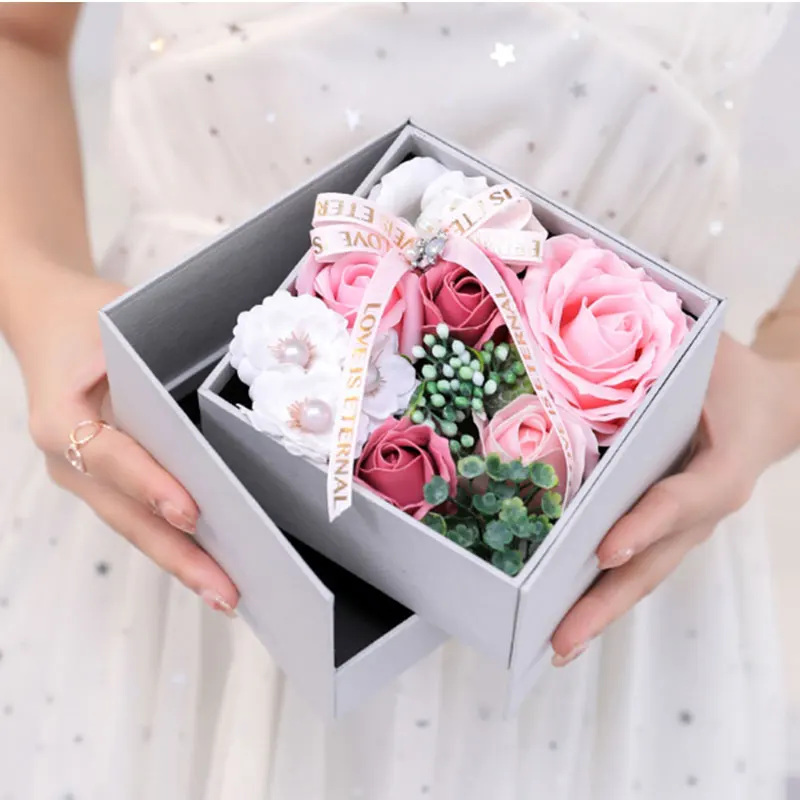 Rose Decoration Gift Box Valentines Day Gift for Girlfriend Women Wedding Birthday Party Anniversary Gift Box with Jewelery Box