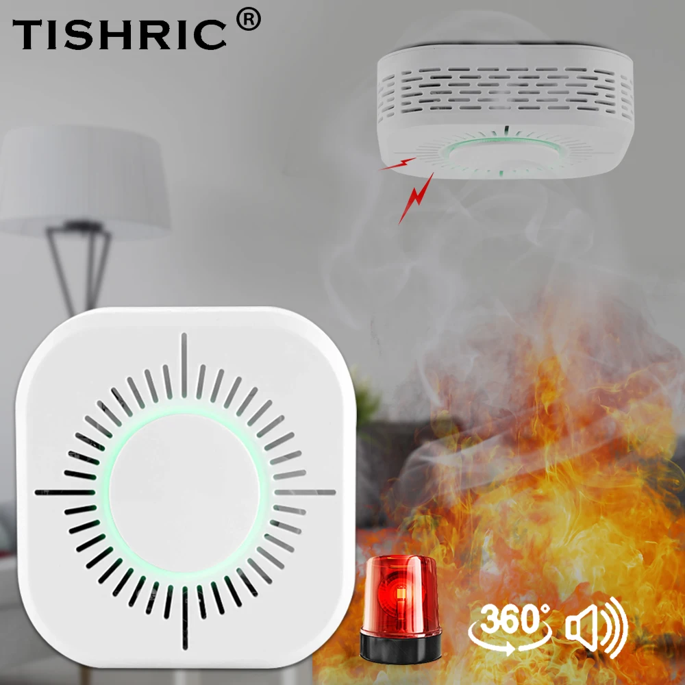 TISHRIC inalámbrico 433Mhz Wifi inteligente Detector de humo alarma de incendio Sensor de humo Compatible con Sonoff RF puente