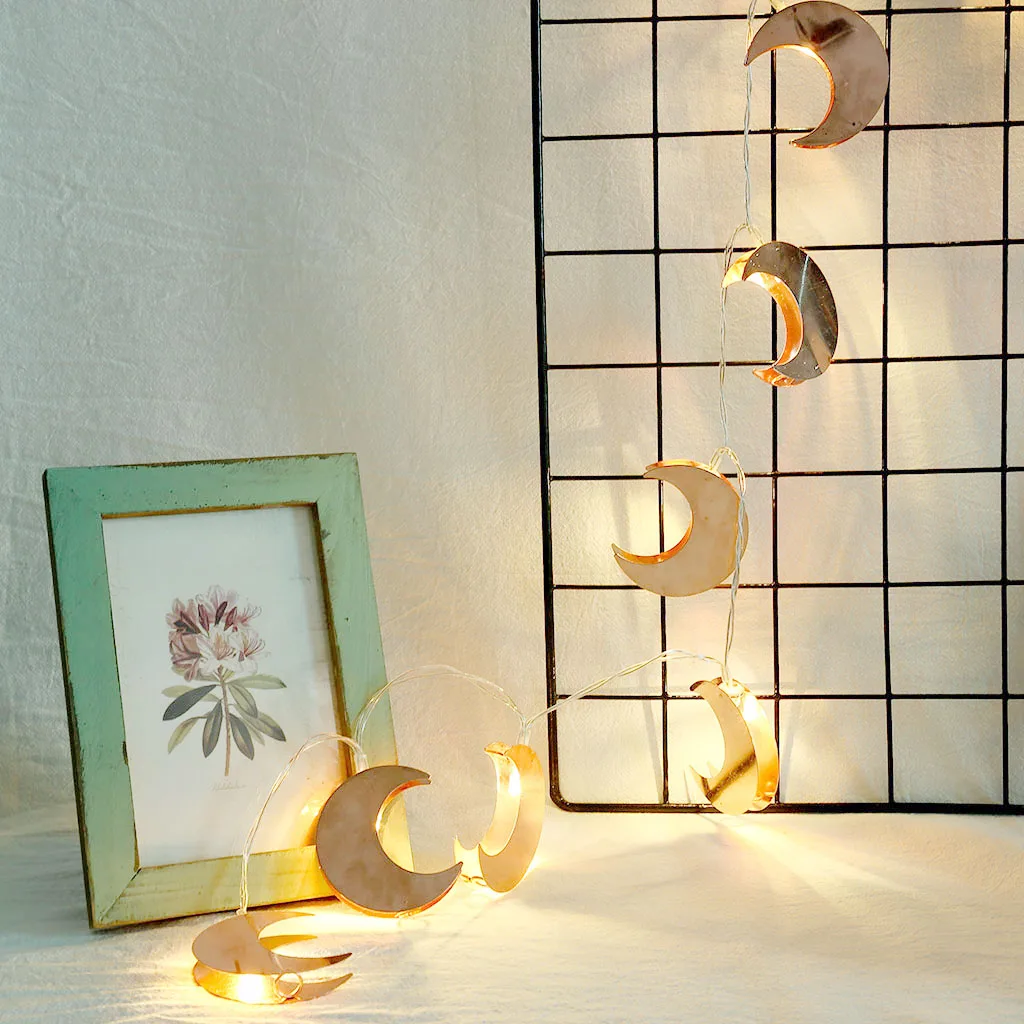 

Moon Modeling Wedding Room Decorative Iron Rose Gold Metal Lamp String Curtain Icicle Fairy String Garden Stage Decorative Light