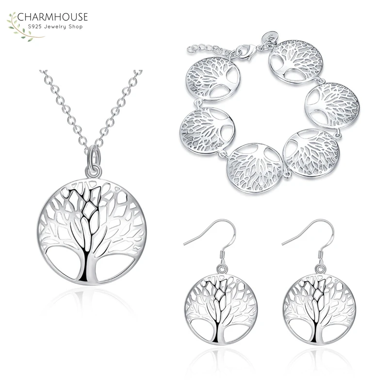 Charmhouse Серебро 925 комплекты украшений для женщин Дерево жизни кулон ожерелье