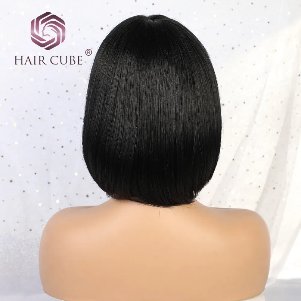 Haircube синтетические 8 дюймов парик 50% человеческие волосы натуральный черный Парики с аккуратные челки короткие прямые синтетические волосы парики из натуральных волос для Для женщин - Цвет: # T1B/613