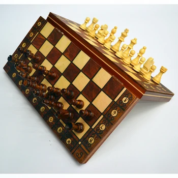 

3 in 1 Wooden Chess Backgammon Checkers Folding Magnetic Chess Set Pieces Chessboard Board Games Children Gifts