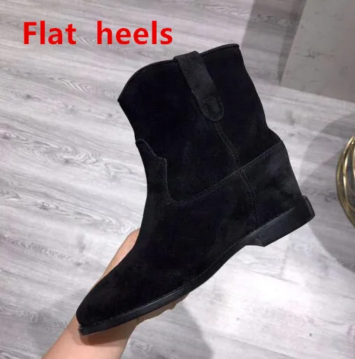 Черные женские замшевые ботильоны короткие ботинки с острым носком на плоской подошве и танкетке ботинки высокого качества женская зимняя обувь Zapatos De Mujer - Цвет: picture 1
