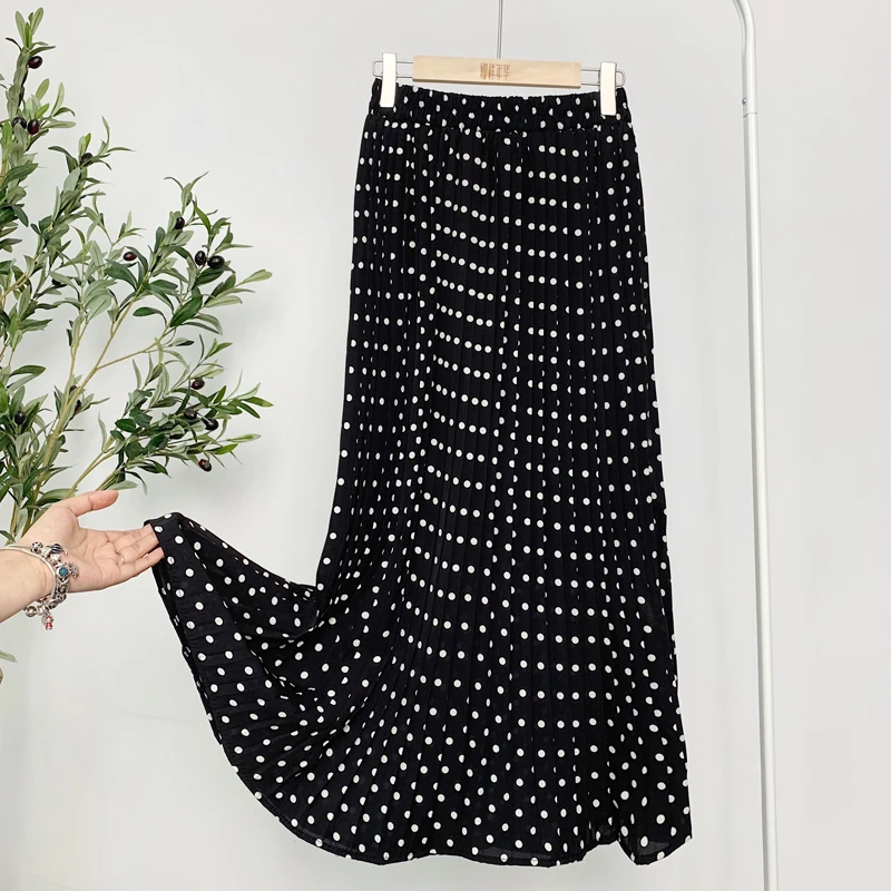 Summer Skirts Womens 2020 New Vintage Floral Print Chiffon Pleated Skirt Elastic High Waist Casual Midi Skirt Women Clothes Jupe