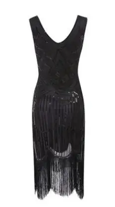 Новинка, женское винтажное платье 1920s с пайетками, полностью украшенное бахромой, украшенное хлопушкой, платье 20s Great Gatsby Vestidos - Цвет: 083black